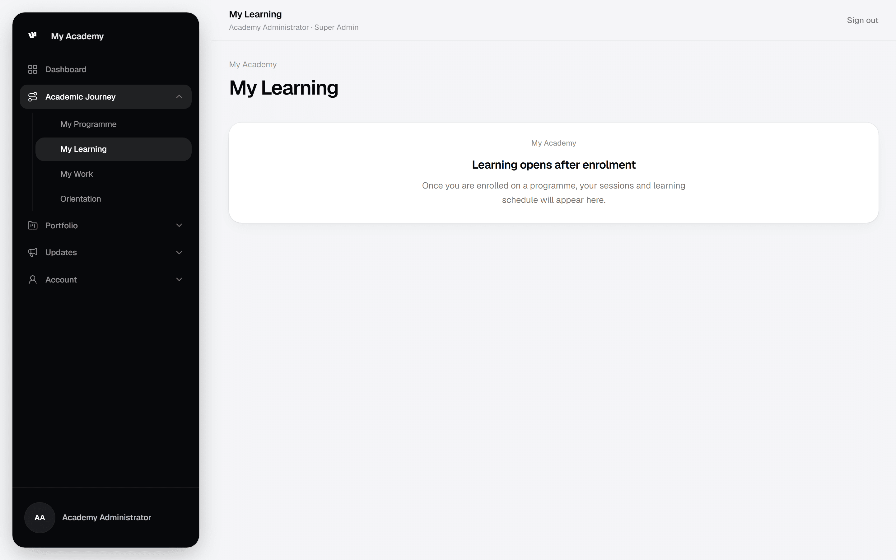 My Academy learning sessions and curriculum modules
