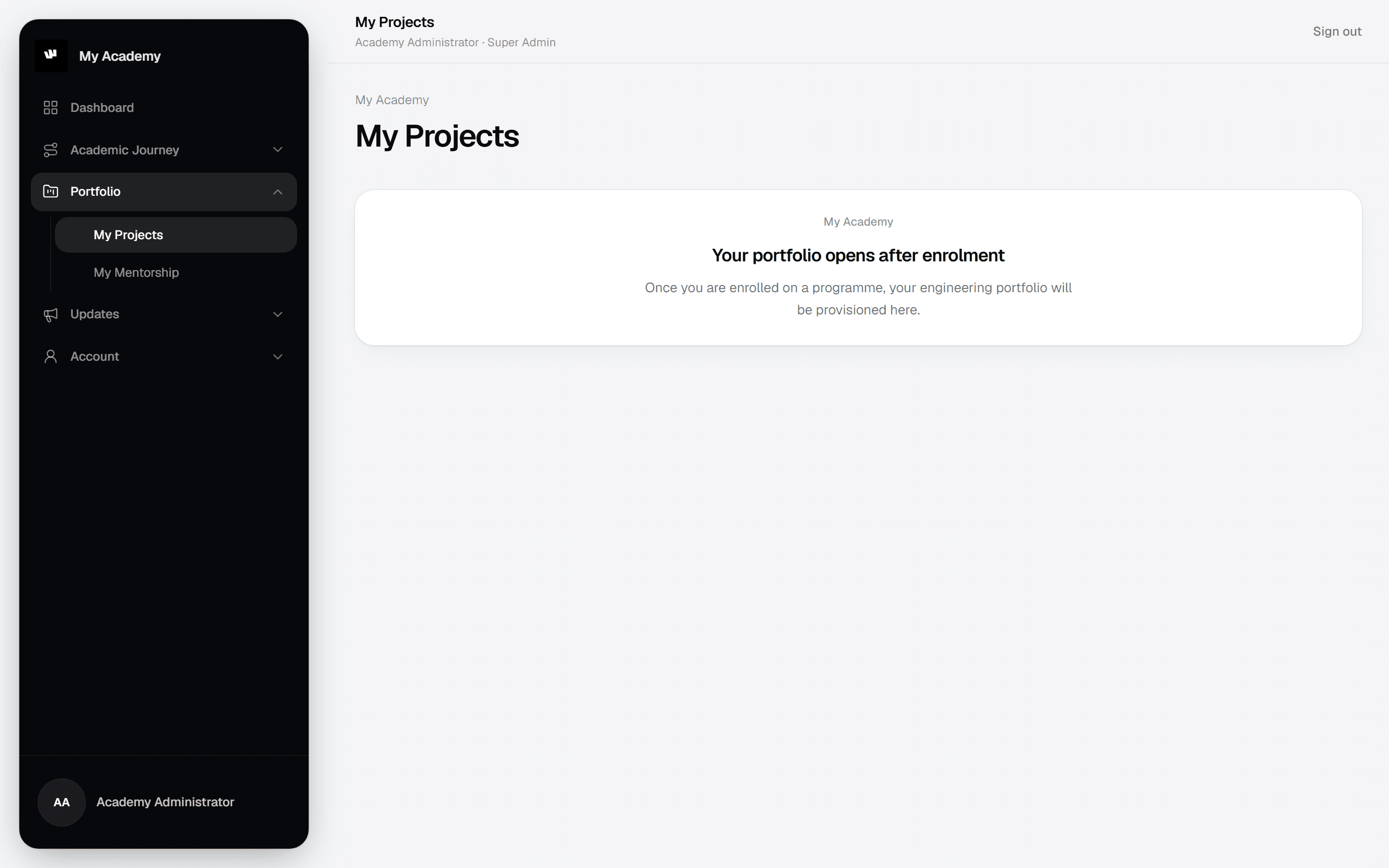 My Academy project portfolio workspace